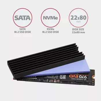 Disipador pasivo de aluminio Axagon CLR-M2L6 para todas las SSD M.2, tamaño 2280, alto 6 mm