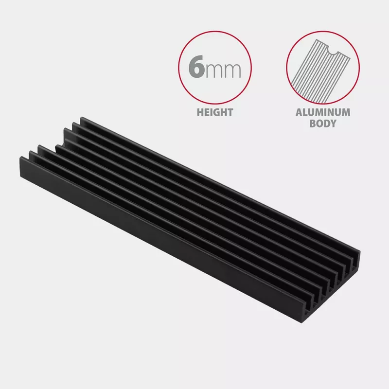 Disipador pasivo de aluminio Axagon CLR-M2L6 para todas las SSD M.2, tamaño 2280, alto 6 mm