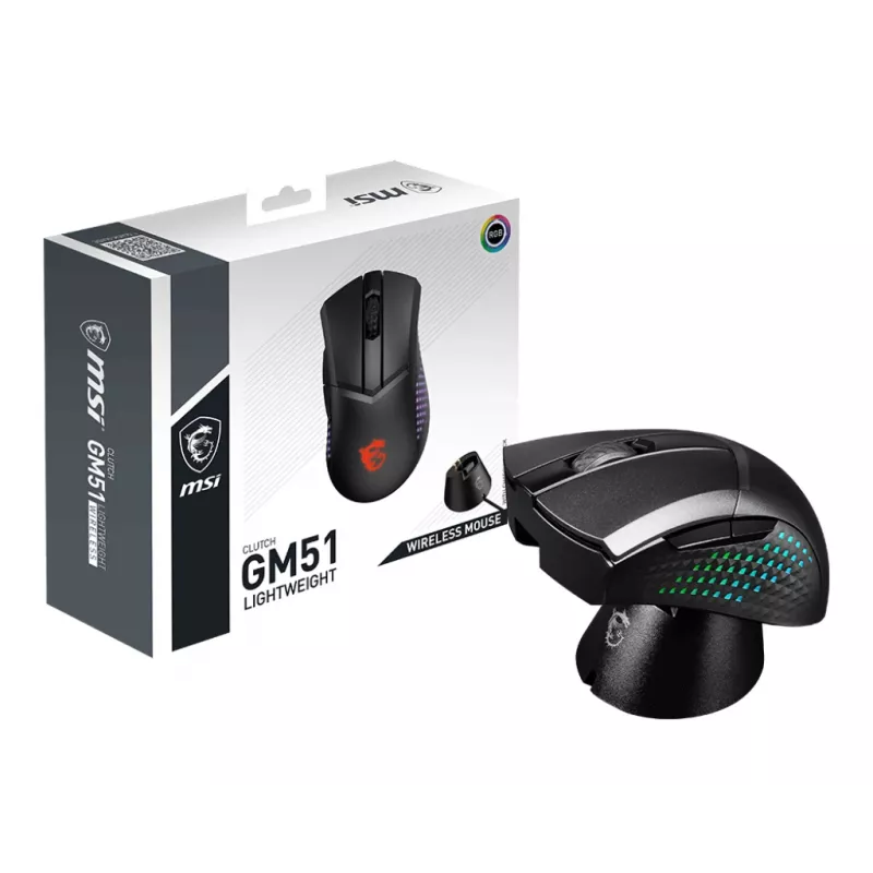 Ratón gaming MSI CLUTCH GM51 LIGHTWEIGHT WIRELESS diestro RF + Bluetooth + USB Type-C óptico 26000 DPI