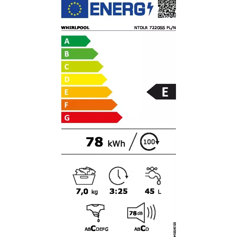 Whirlpool NTDLR 7220SS PL/N lavadora de carga superior de libre instalación, 7 kg, 1200 rpm, clase energética E