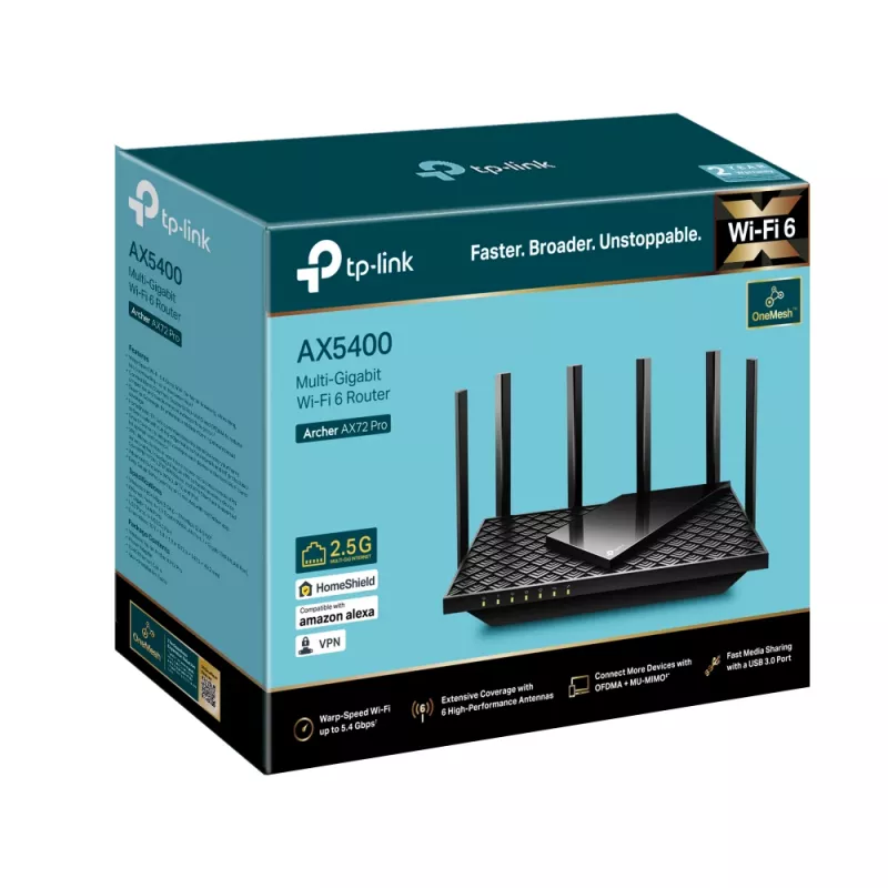 Router TP-Link Archer AX5400 Multi-Gigabit WiFi 6, Wi-Fi 6 (802.11ax), Doble banda (2,4 GHz / 5 GHz), Ethernet LAN, Negro, Router de sobremesa/varilla