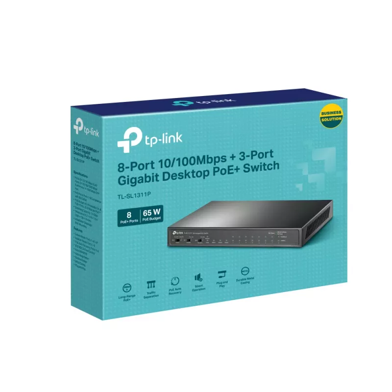 TP-Link Switch de sobremesa 8 puertos 10/100Mbit/s + 3 puertos Gigabit con 8 puertos PoE+