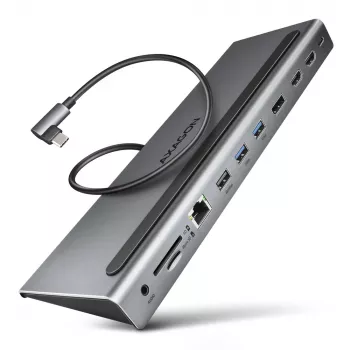 Docking station Axagon HMC-4KX3 Hub USB-C 5Gbps, 3x USB-A, 2x HDMI, DP, RJ-45, SD/microSD, Audio, PD 100W, Cable 40cm