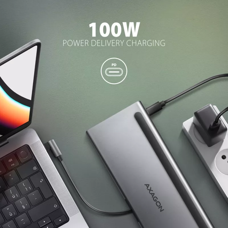 Docking station Axagon HMC-4KX3 Hub USB-C 5Gbps, 3x USB-A, 2x HDMI, DP, RJ-45, SD/microSD, Audio, PD 100W, Cable 40cm