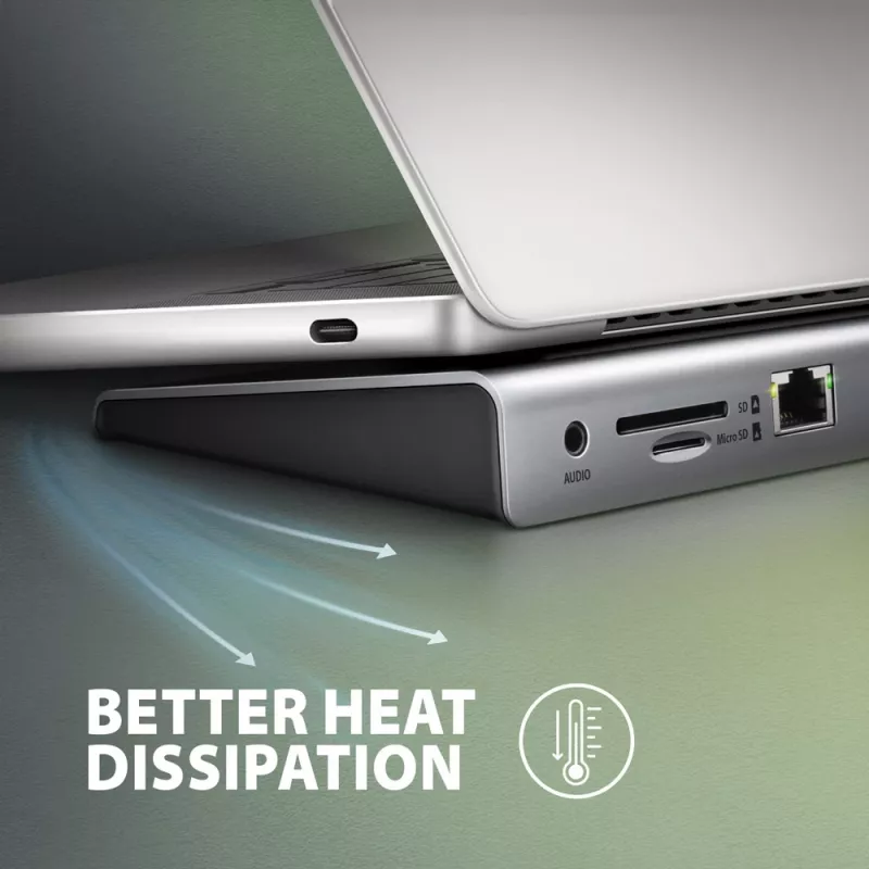 Docking station Axagon HMC-4KX3 Hub USB-C 5Gbps, 3x USB-A, 2x HDMI, DP, RJ-45, SD/microSD, Audio, PD 100W, Cable 40cm