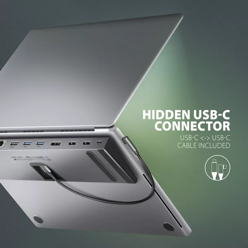 Docking station Axagon HMC-4KX3 Hub USB-C 5Gbps, 3x USB-A, 2x HDMI, DP, RJ-45, SD/microSD, Audio, PD 100W, Cable 40cm