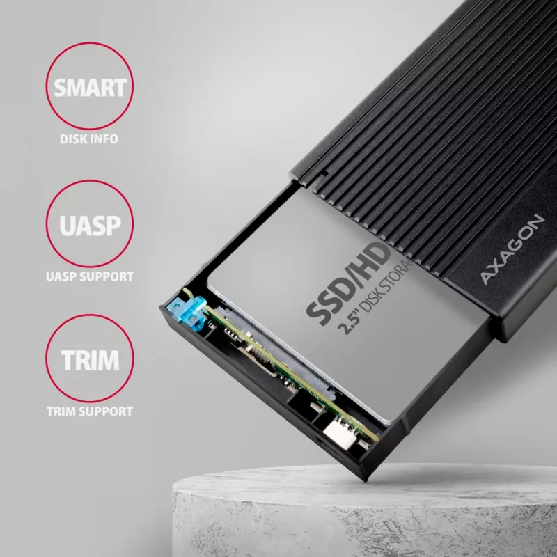 Carcasa HDD/SSD Axagon EE25-GTR USB-C 3.2 Gen 2 Negra 2,5 pulgadas