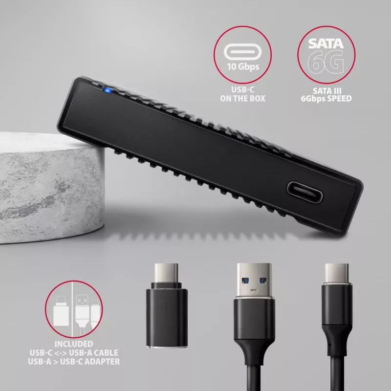Carcasa HDD/SSD Axagon EE25-GTR USB-C 3.2 Gen 2 Negra 2,5 pulgadas