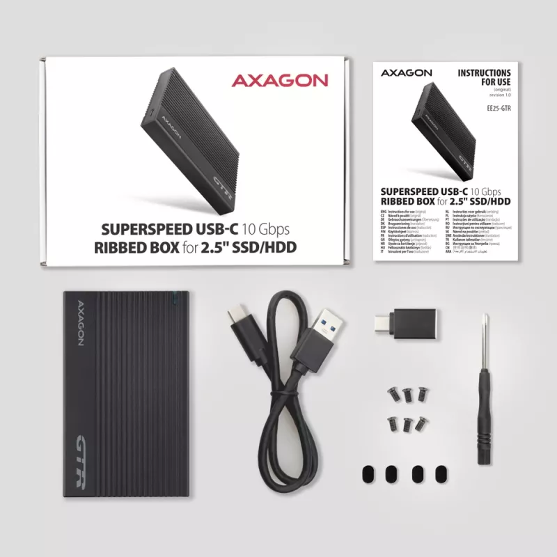 Carcasa HDD/SSD Axagon EE25-GTR USB-C 3.2 Gen 2 Negra 2,5 pulgadas