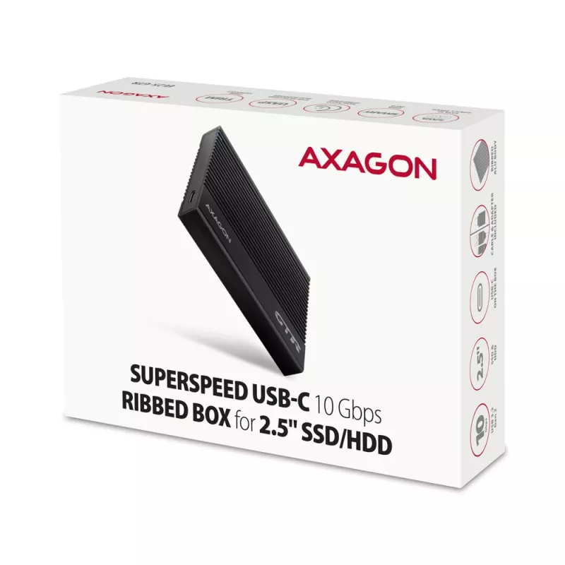 Carcasa HDD/SSD Axagon EE25-GTR USB-C 3.2 Gen 2 Negra 2,5 pulgadas