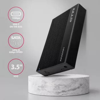 Axagon EE35-GTR USB-C 5Gbps - SATA 6G, 3.5 RIBBED box BLACK - Carcasa HDD USB Type-C 3,5 pulgadas