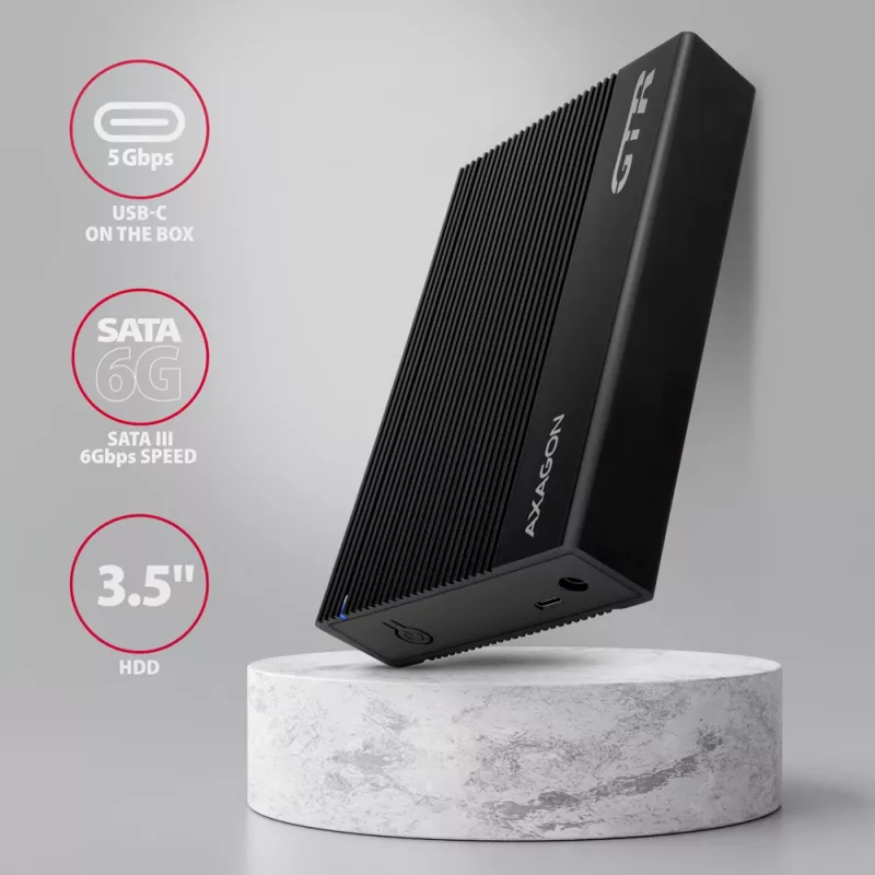 Axagon EE35-GTR USB-C 5Gbps - SATA 6G, 3.5 RIBBED box BLACK - Carcasa HDD USB Type-C 3,5 pulgadas