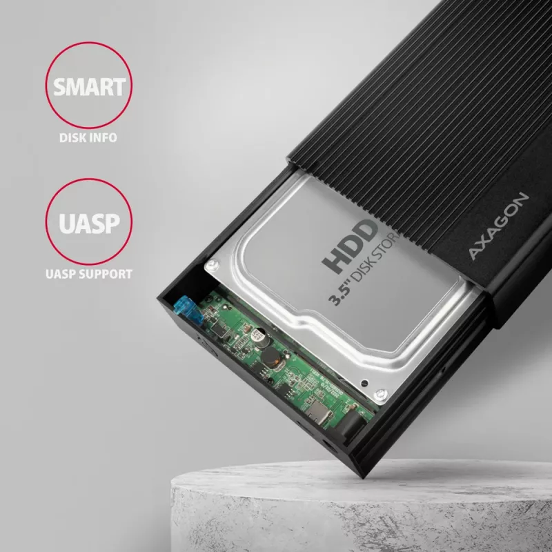 Axagon EE35-GTR USB-C 5Gbps - SATA 6G, 3.5 RIBBED box BLACK - Carcasa HDD USB Type-C 3,5 pulgadas
