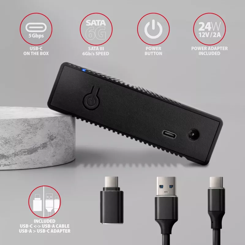 Axagon EE35-GTR USB-C 5Gbps - SATA 6G, 3.5 RIBBED box BLACK - Carcasa HDD USB Type-C 3,5 pulgadas