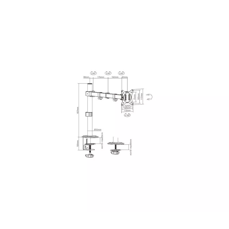 Pinza de soporte para monitor GEMBIRD MA-D1-01 para pantallas de 17–32 pulgadas, VESA 75×75–100×100, hasta 9 kg, negra