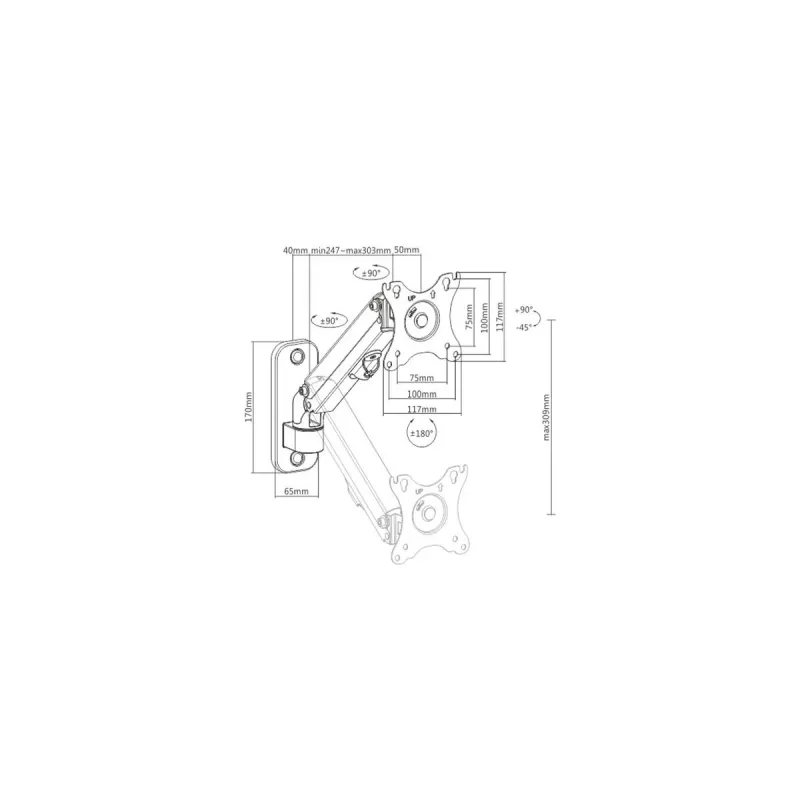 Soporte de pared para monitor Gembird MA-WA1-01 para pantallas de 17–27 pulgadas, VESA 75x75 / 100x100, carga máx. 7 kg, negro