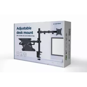 Soporte para monitor Gembird MA-DA-03 para pantallas de 32 pulgadas, pinza de mesa/pasacables, doble brazo, VESA 75x75–100x100, negro