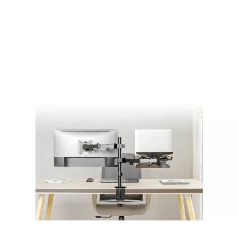 Soporte para monitor Gembird MA-DA-03 para pantallas de 32 pulgadas, pinza de mesa/pasacables, doble brazo, VESA 75x75–100x100, negro