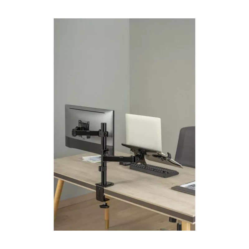 Soporte para monitor Gembird MA-DA-03 para pantallas de 32 pulgadas, pinza de mesa/pasacables, doble brazo, VESA 75x75–100x100, negro