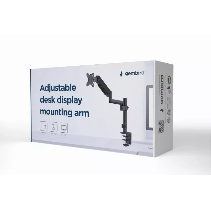 Soporte para monitor GEMBIRD MA-DA1P-01 — soporte de sobremesa de 1 brazo para pantallas de 17–32 pulgadas, VESA 75x75–100x100, carga máx. 9 kg, negro
