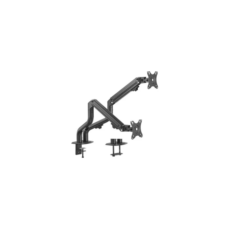 Soporte para monitor GEMBIRD MA-DA2-02 Negro, doble brazo para 2 pantallas de hasta 32 pulgadas, VESA 75x75–100x100, montaje con pinza o pasacables, carga máx. 16 kg