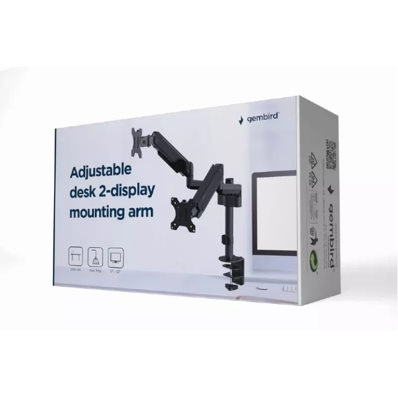 Soporte de sobremesa ajustable GEMBIRD para 2 monitores, 17–32 pulgadas