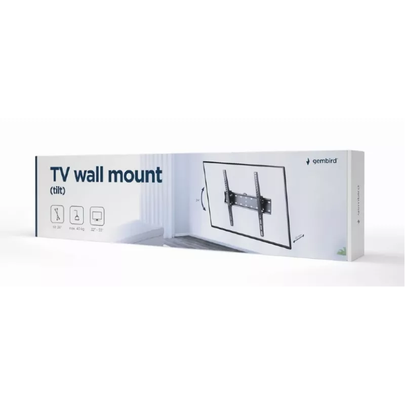 Soporte de TV Gembird WM-55T-02 para pantallas de 32–55 pulgadas, inclinable -12° a 12°, VESA 200x200–400x400, 40 kg, negro