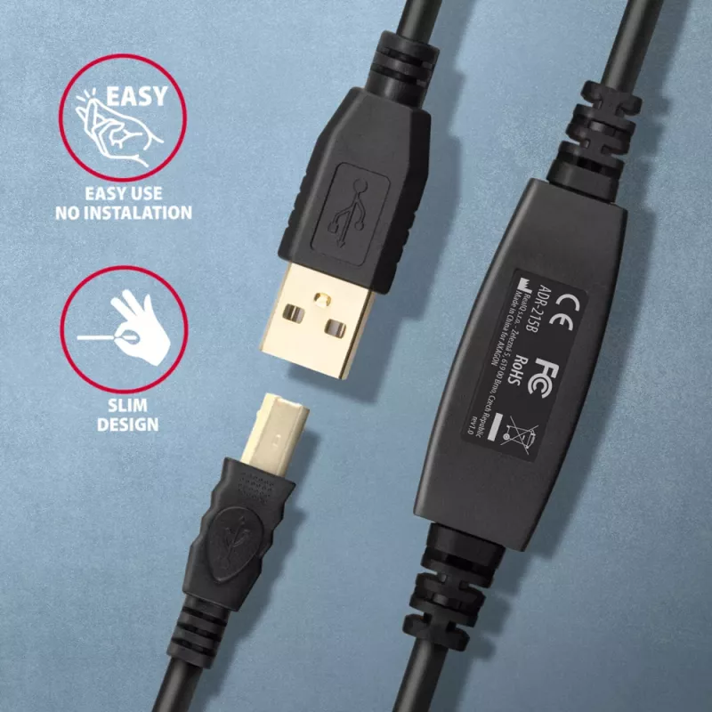 Axagon ADR-215B Cable USB 2.0 A-M -> B-M activo de conexión/repetidor 15 m