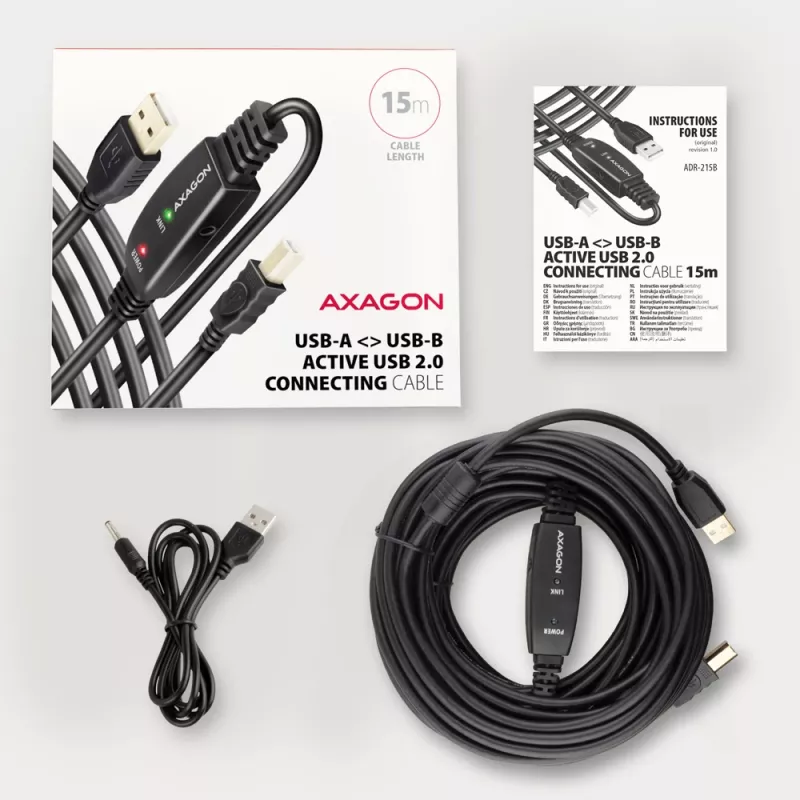 Axagon ADR-215B Cable USB 2.0 A-M -> B-M activo de conexión/repetidor 15 m