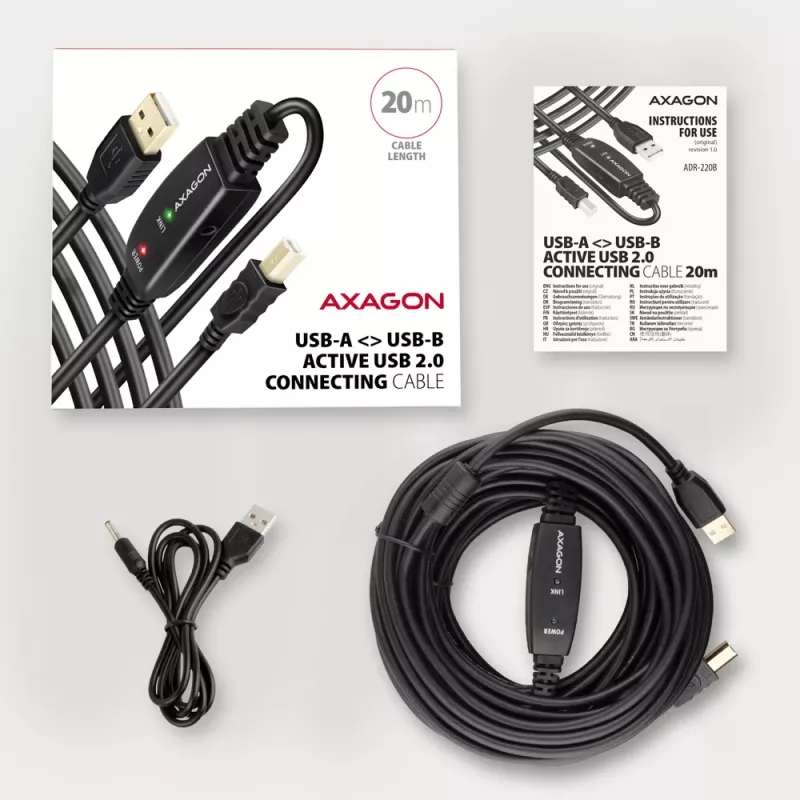 Axagon ADR-220B Cable USB 2.0 A-M -> B-M activo de conexión/repetidor 20 m