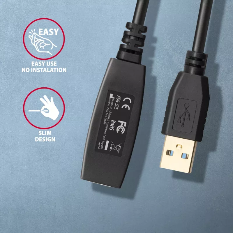 Axagon ADR-305 Cable USB 3.2 Gen 1 A-M -> A-F activo de prolongación/repetidor 5 m