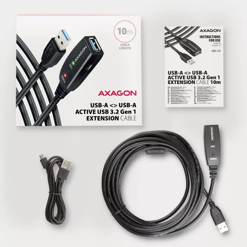 Axagon ADR-310 Cable USB 3.2 Gen 1 A-M -> A-F activo de prolongación/repetidor 10m