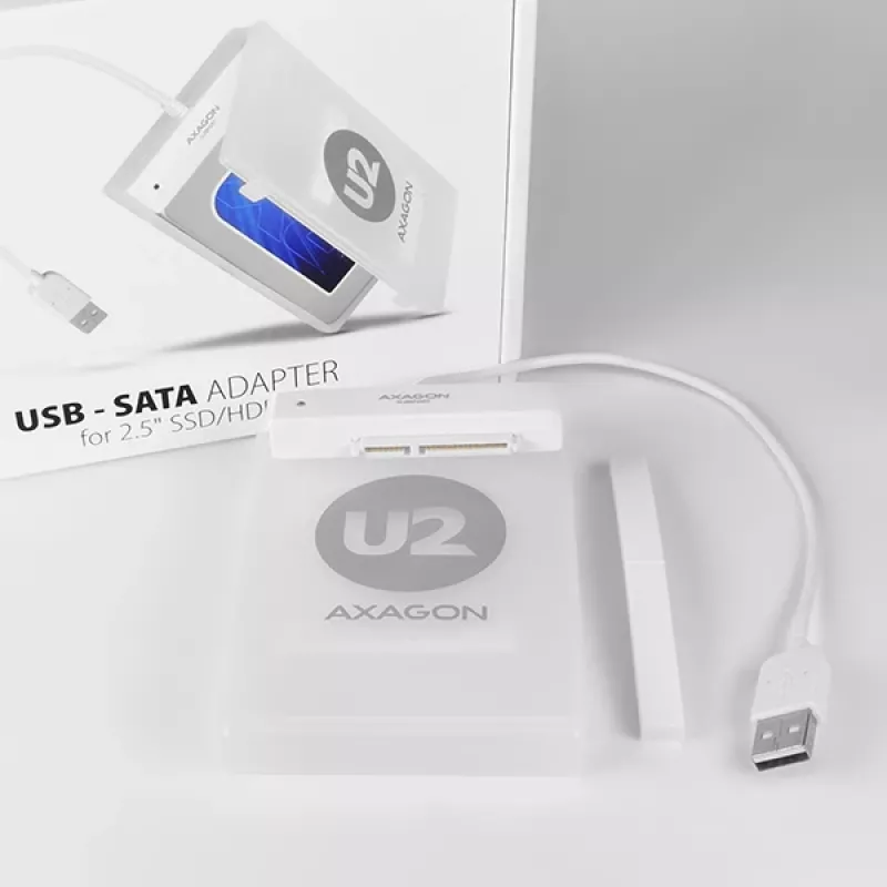 AXAGON ADSA-1S adaptador USB 2.0 para SSD/HDD SATA de 2,5 pulgadas con carcasa, 480 Mbit/s, blanco