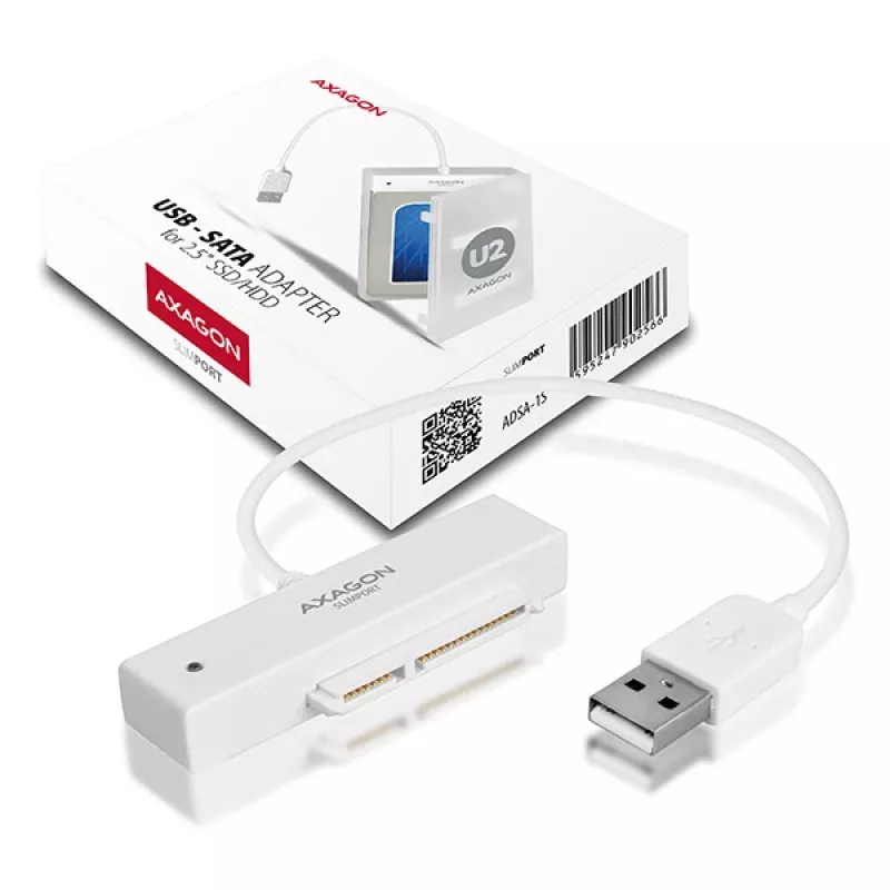 AXAGON ADSA-1S adaptador USB 2.0 para SSD/HDD SATA de 2,5 pulgadas con carcasa, 480 Mbit/s, blanco