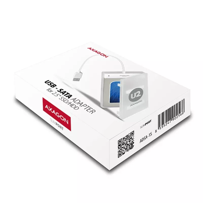 AXAGON ADSA-1S adaptador USB 2.0 para SSD/HDD SATA de 2,5 pulgadas con carcasa, 480 Mbit/s, blanco
