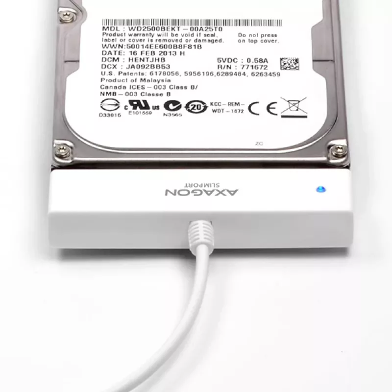AXAGON ADSA-1S adaptador USB 2.0 para SSD/HDD SATA de 2,5 pulgadas con carcasa, 480 Mbit/s, blanco