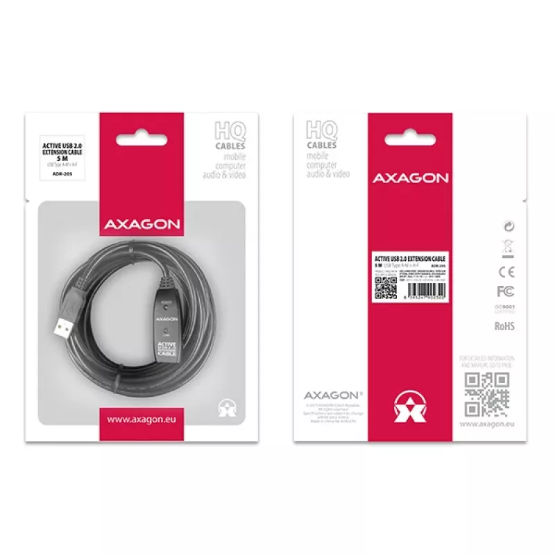 Axagon ADR-205 Cable USB 2.0 A-M -> A-F activo de prolongación/repetidor 5m