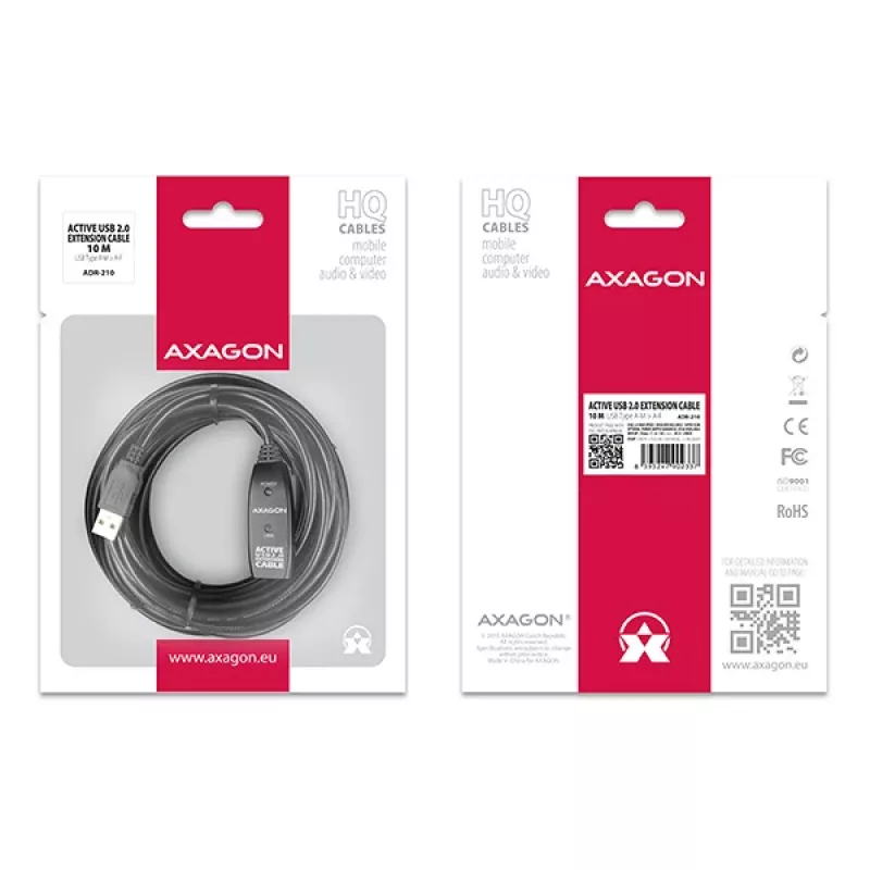 Axagon ADR-210 Cable USB 2.0 A-M -> A-F activo de prolongación/repetidor 10 m