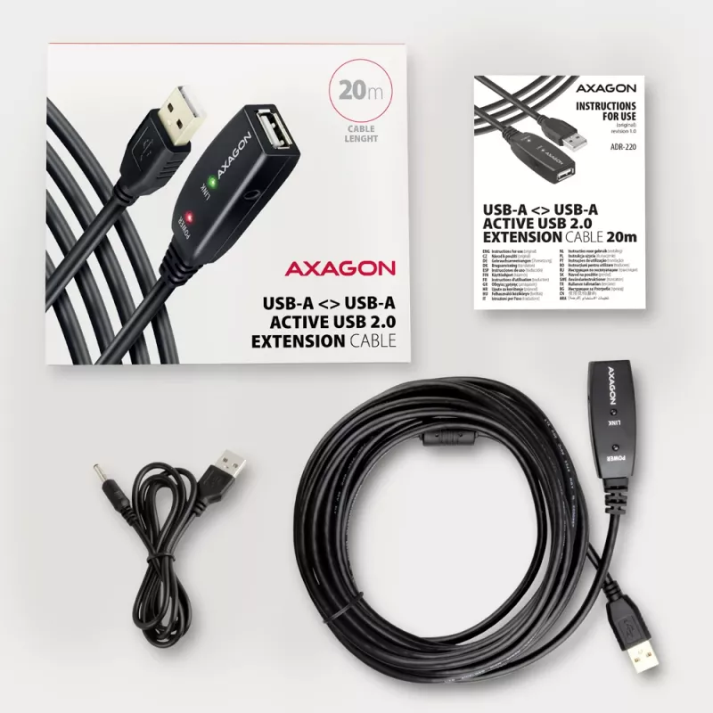 Axagon ADR-220 Cable USB 2.0 A-M -> A-F activo de prolongación/repetidor 20 m
