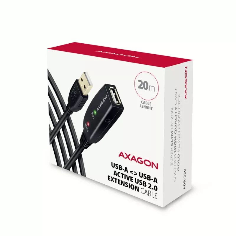 Axagon ADR-220 Cable USB 2.0 A-M -> A-F activo de prolongación/repetidor 20 m
