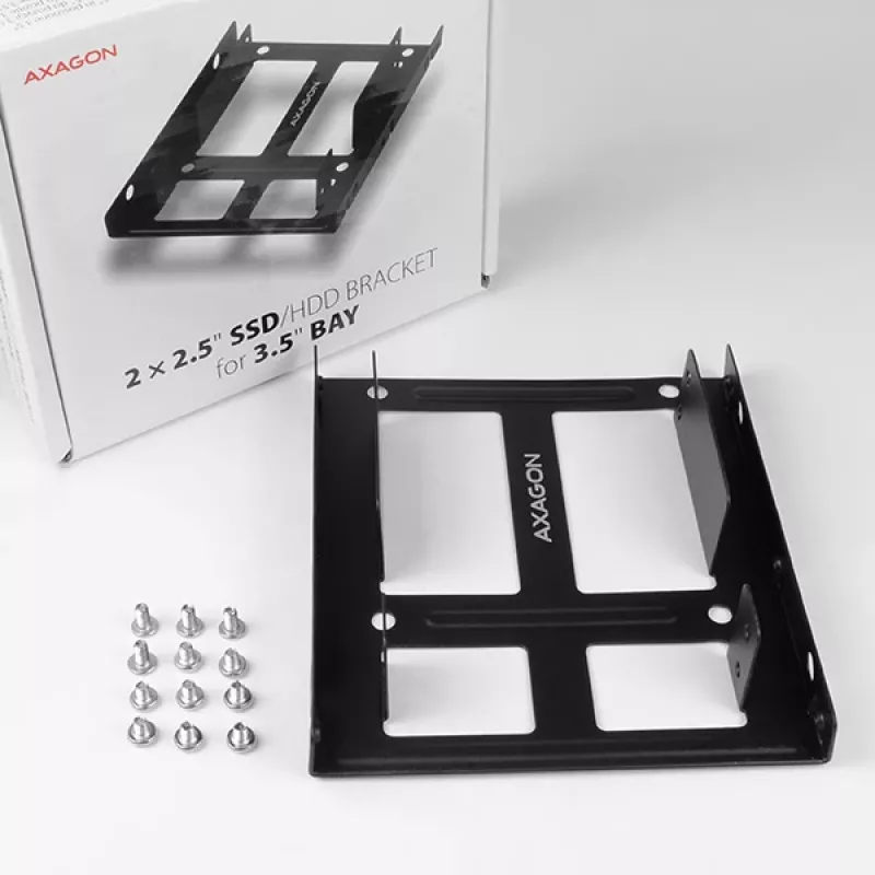 Axagon RHD-225 METAL Soporte para 2x HDD/SSD de 2,5 pulgadas en bahía de 3,5 pulgadas, soporte para ventilador