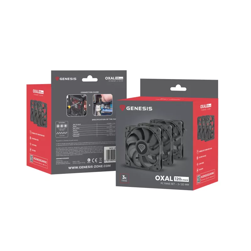GENESIS Oxal 120 Ventilador para caja de ordenador 12 cm Negro 3 uds.