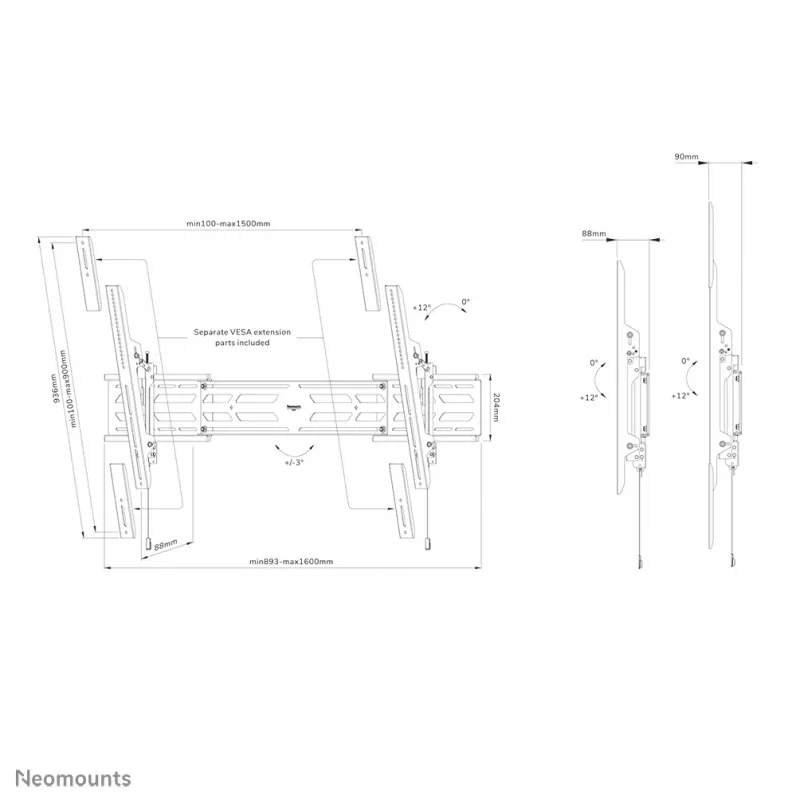 Neomounts WL35S-950BL19 Soporte de pared para cargas pesadas 55-115