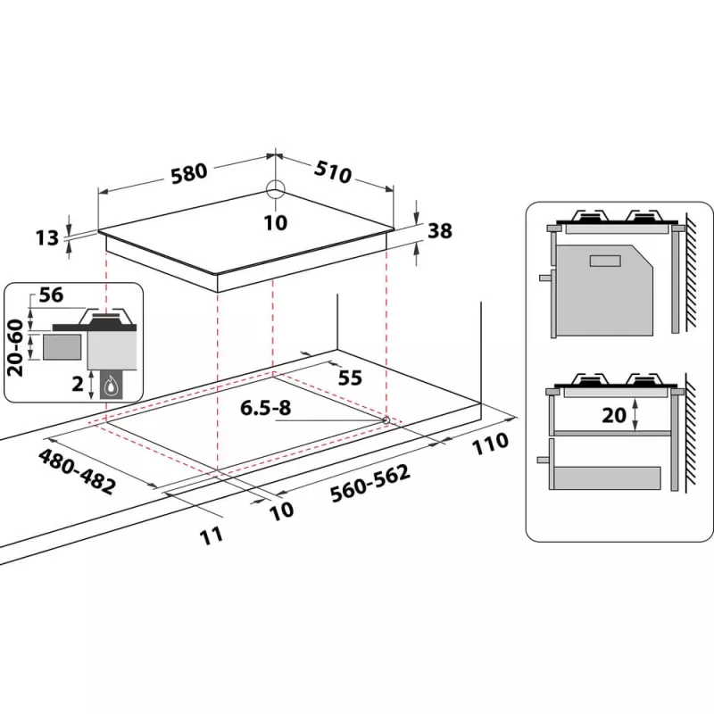 Whirlpool TGML 661 IX R acero inoxidable integrado 58 cm gas 4 zonas