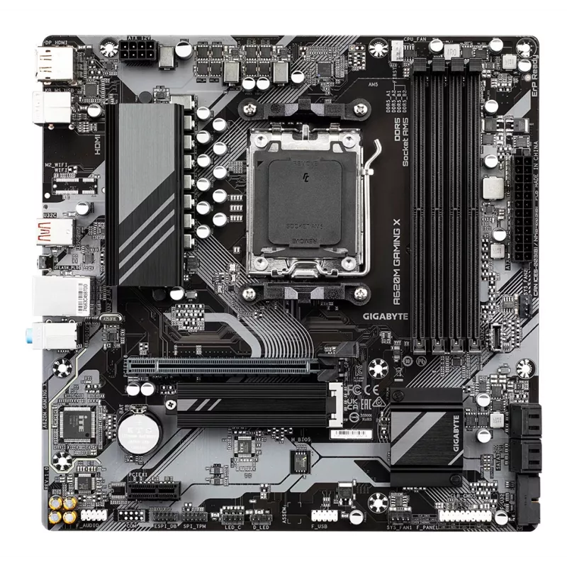 Placa base GIGABYTE A620M GAMING X – compatible con CPUs AMD Ryzen 8000, VRM digital de 8+2+1 fases, hasta 8000 MHz DDR5 (OC), 1x PCIe 4.0 M.2, GbE LAN, USB 3.2 Gen 2