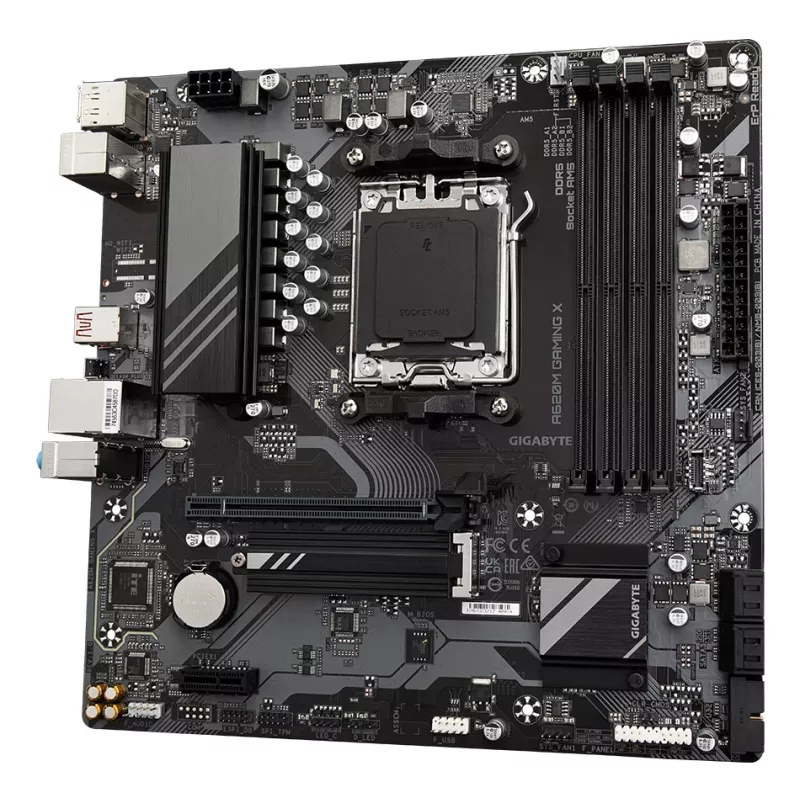 Placa base GIGABYTE A620M GAMING X – compatible con CPUs AMD Ryzen 8000, VRM digital de 8+2+1 fases, hasta 8000 MHz DDR5 (OC), 1x PCIe 4.0 M.2, GbE LAN, USB 3.2 Gen 2