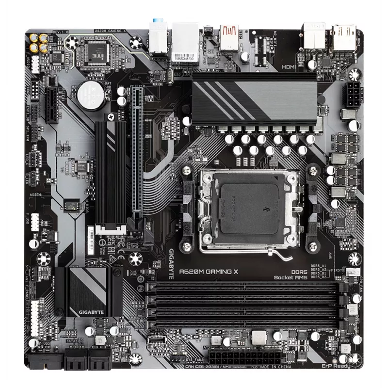 Placa base GIGABYTE A620M GAMING X – compatible con CPUs AMD Ryzen 8000, VRM digital de 8+2+1 fases, hasta 8000 MHz DDR5 (OC), 1x PCIe 4.0 M.2, GbE LAN, USB 3.2 Gen 2