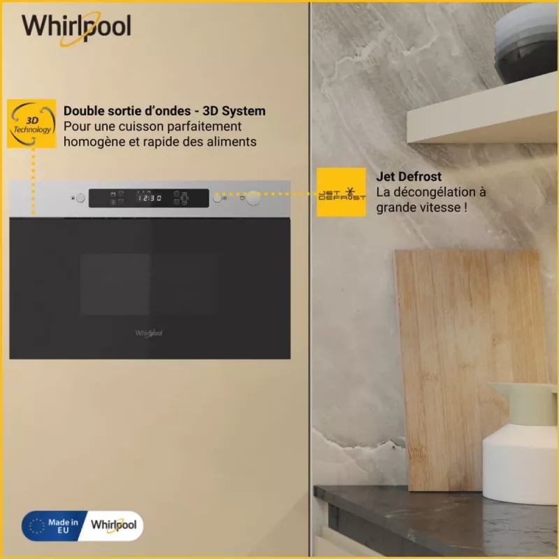 Microondas integrado WHIRLPOOL MBNA900X — 750 W, 22 L, acero inoxidable, control por botones, sin grill