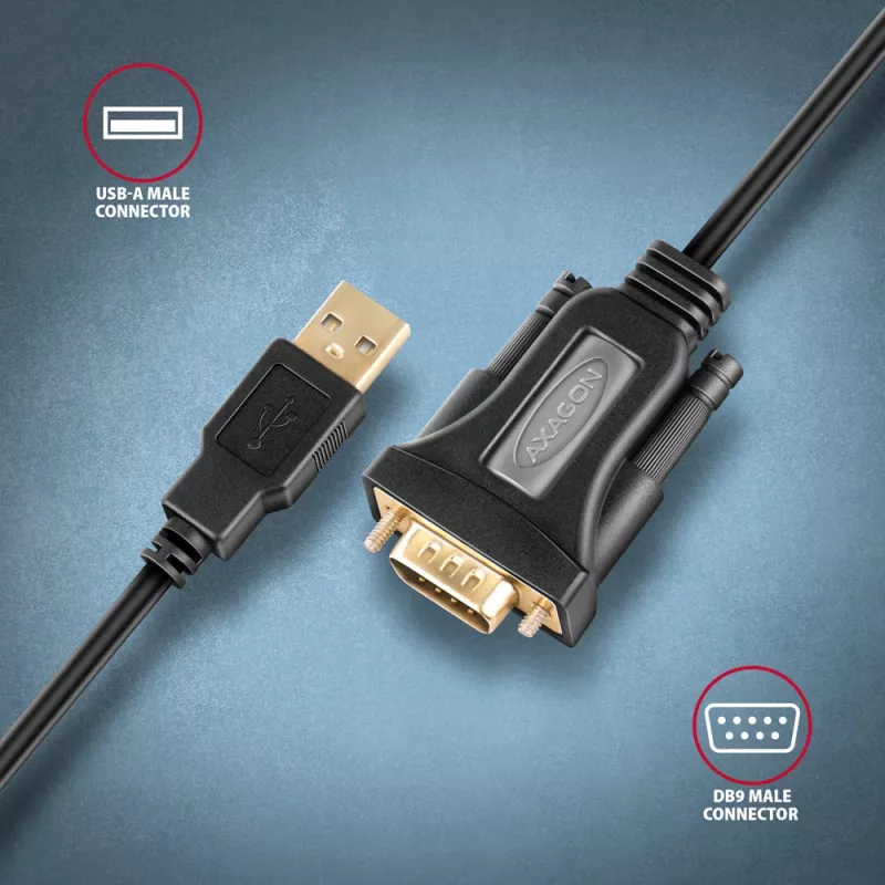 Cable adaptador Axagon ADS-1PQN USB-A 2.0 - serie RS-232 DB9-M FTDI