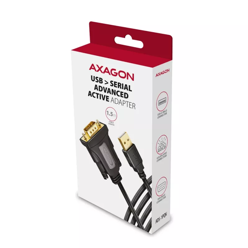 Cable adaptador Axagon ADS-1PQN USB-A 2.0 - serie RS-232 DB9-M FTDI